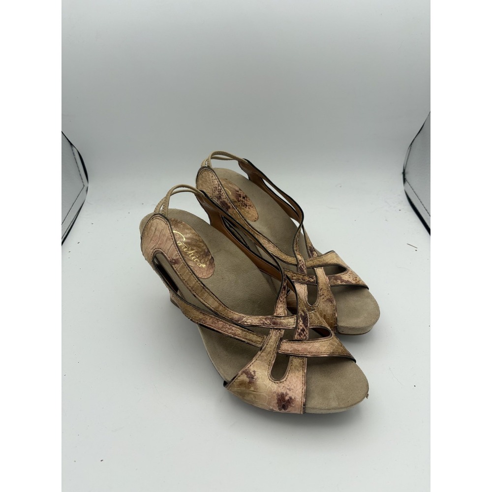 Earthies Shoes Womens Size 8.5 Brown Tambolini Slingback Sandals Animal Print